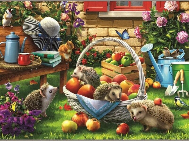 Купить оптом Холст с красками 40х50 см по номерам. МИЛЫЕ ЕЖИКИ В КОРЗИНЕ в Луганске