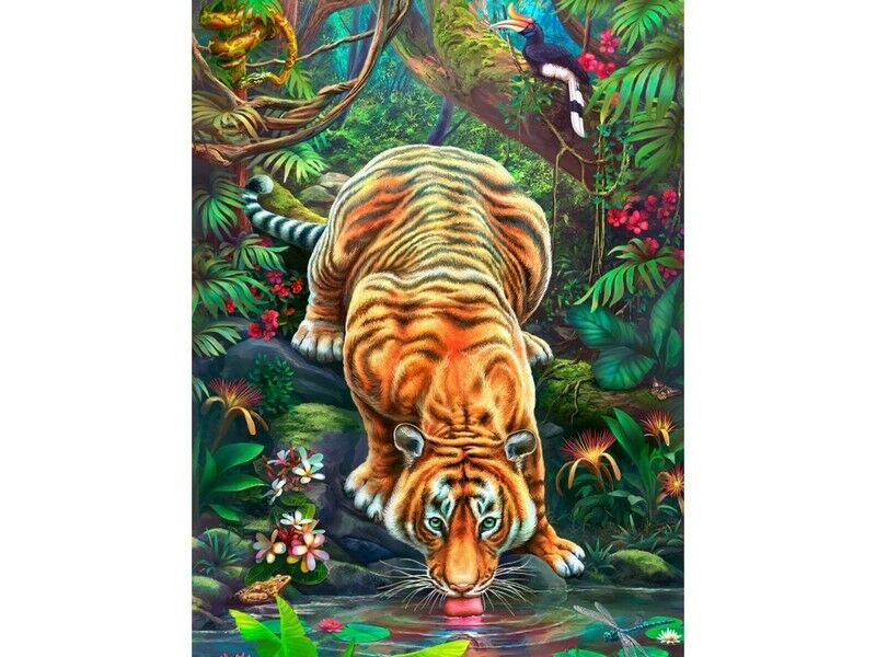 Холст с красками 40х50 см по номерам. ХИЩНИК НА ВОДОПОЕ