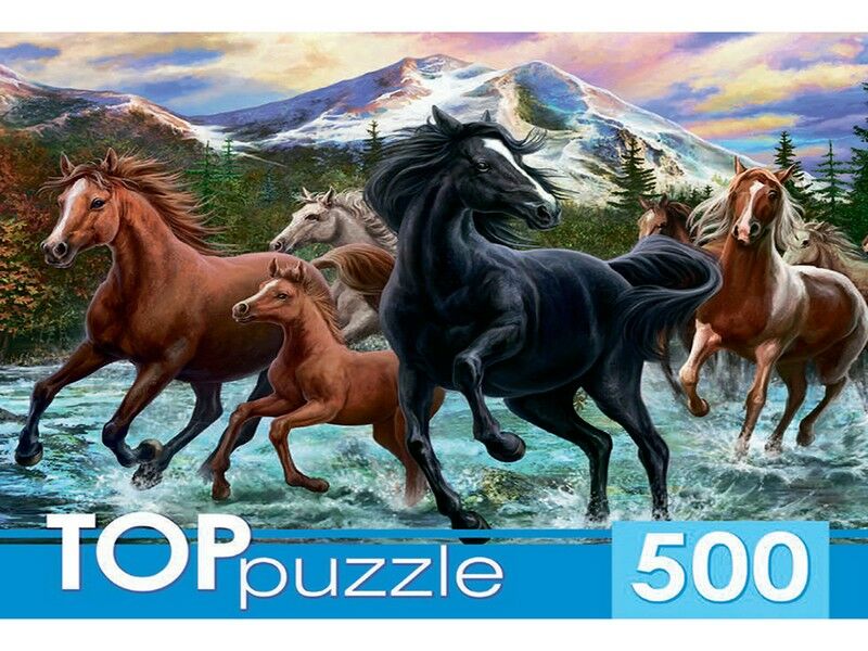 TOPpuzzle ПАЗЛЫ 500 элементов. ТАБУН ЛОШАДЕЙ В ГОРАХ