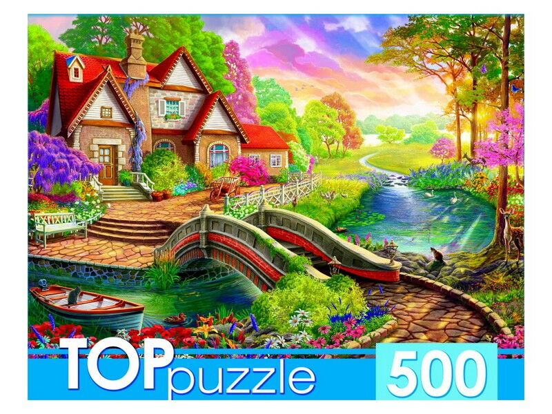 TOPpuzzle ПАЗЛЫ 500 элементов. ВОЛШЕБНЫЙ ДОМИК У МОСТА