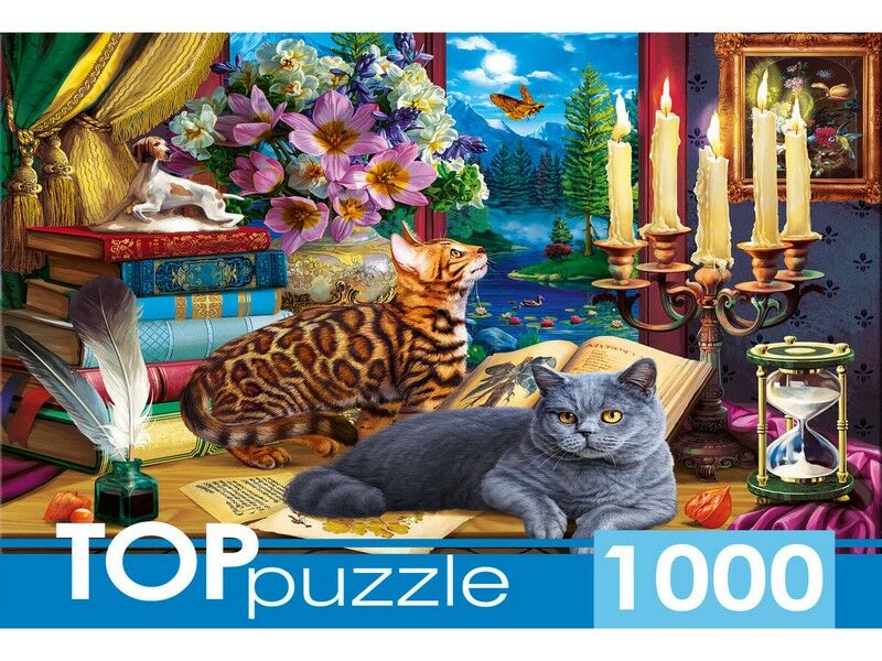 TOPpuzzle ПАЗЛЫ 1000 элементов. КОТЫ У НОЧНОГО ОКНА