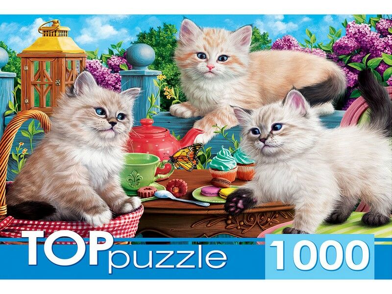 TOPpuzzle ПАЗЛЫ 1000 элементов. КОТЯТА И ЧАЕПИТИЕ