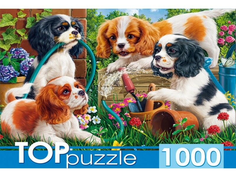 TOPpuzzle ПАЗЛЫ 1000 элементов. ОЗОРНЫЕ ЩЕНКИ СПАНИЕЛЕЙ