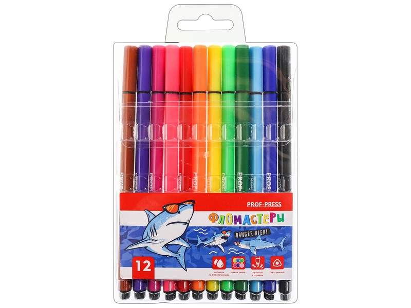 Фломастеры трехгранные 12цв. «COOL SHARK» в блистере