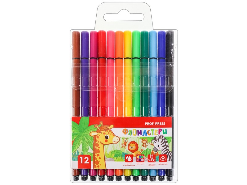 Фломастеры трехгранные 12цв. «TINY ZOO» в блистере