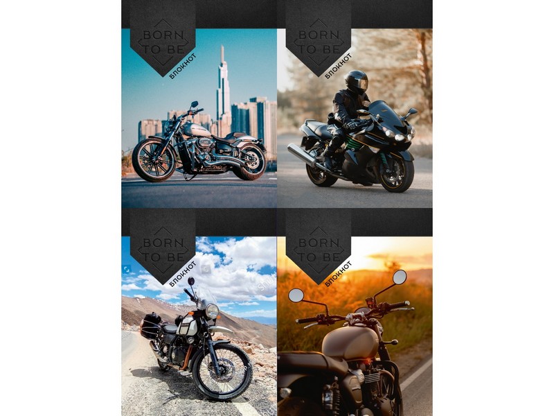 БЛОКНОТ А6 40л. клетка «ЛУЧШИЕ МОТОЦИКЛЫ» (гребень, цвет. мелов. обл., офсет)