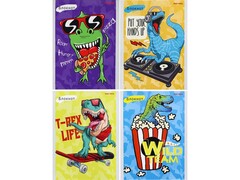 БЛОКНОТ А6 24л. клетка «КЛЁВЫЕ ТИРАННОЗАВРЫ-2» (скрепка, цвет. мелов. обл., офсет)