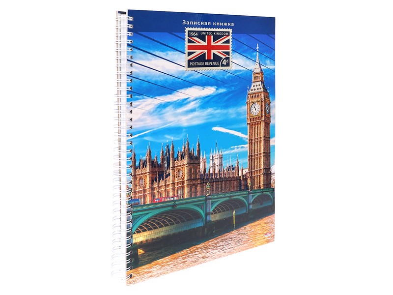 Записная книжка А4 120л. «ЛОНДОН» (7БЦ, гребень, глян. лам.)