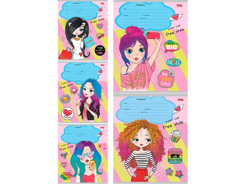 Тетрадь КЛЕТКА 18л. СОВРЕМЕННЫЕ КРАСАВИЦЫ (цвет. мелов. обл.)