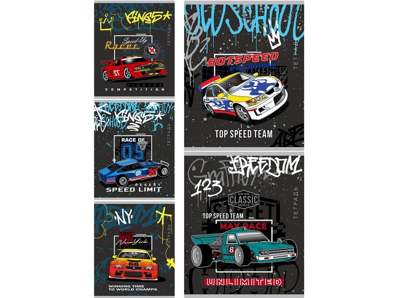 Тетрадь КЛЕТКА 24л "СПОРТКАРЫ И ГРАФФИТИ" (цвет. мелов. обл.)