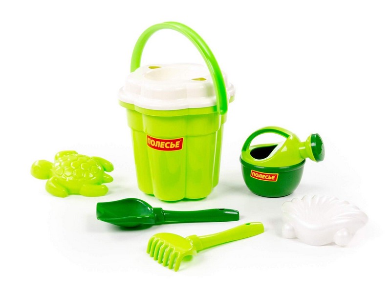 Набор №649 сафари: ведро-цветок большое, ситечко-цветок большое, лопатка №5, грабельки №5, формочки (ракушка №1 + черепаха), лейка малая №4