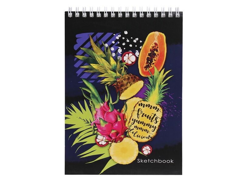 Купить оптом Скетчбук А5 30л «ТРОПИЧЕСКИЕ ФРУКТЫ» (гребень, мат. лам.) в Луганске