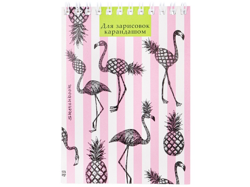 Скетчбук А6 48л «ФЛАМИНГО-АНАНАС» (гребень, офсет)