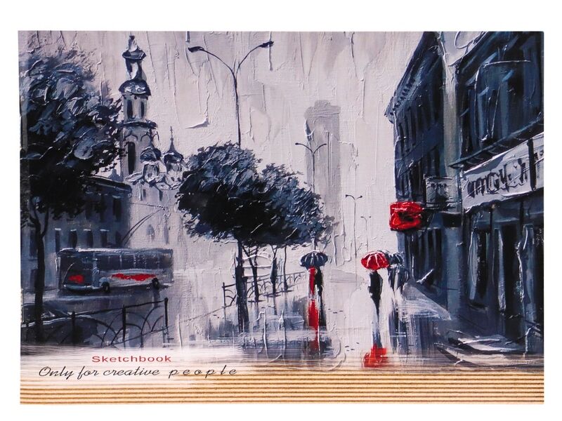 Скетчбук А5 40л «ДОЖДЬ» (скрепка, глян. лам., альбомный)
