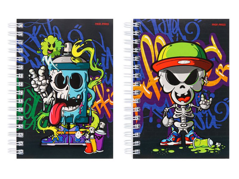 Записная книжка А6 120л «СКЕЛЕТЫ И ГРАФФИТИ» (гребень, цветн. мелов. обл.)