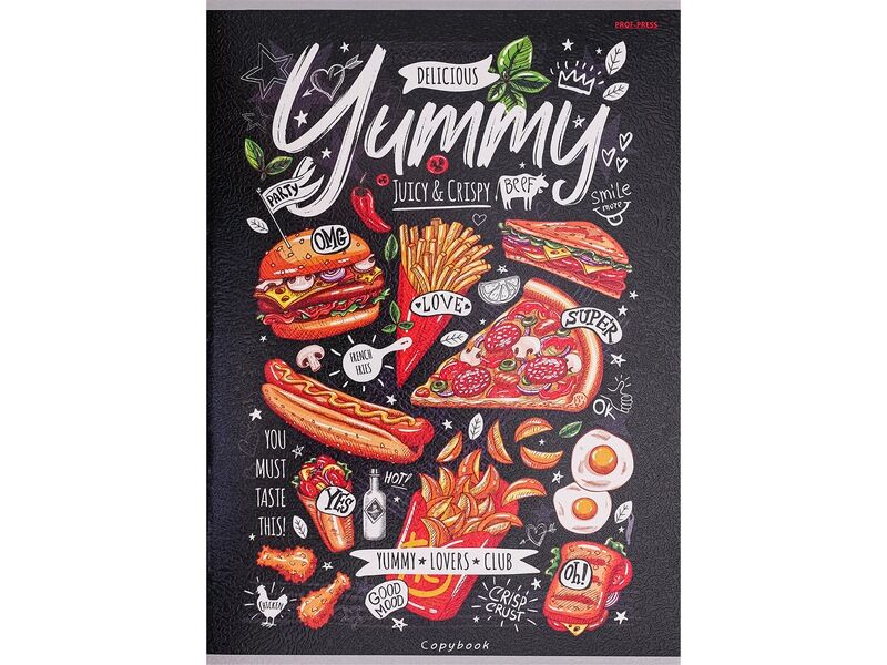 Тетрадь КЛЕТКА А4 96л «АППЕТИТНЫЙ ФАСТФУД» (цвет. мелов. обл., лен)