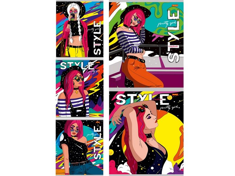 Тетрадь КЛЕТКА 48л «СТИЛЬНЫЕ ДЕВЧОНКИ-1» (цвет. мелов. обл., второй блок)