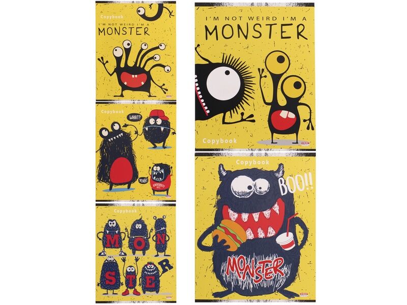 Тетрадь КЛЕТКА 48л «МОНСТРИКИ НА ЖЕЛТОМ» (цвет. мелов. обл.)
