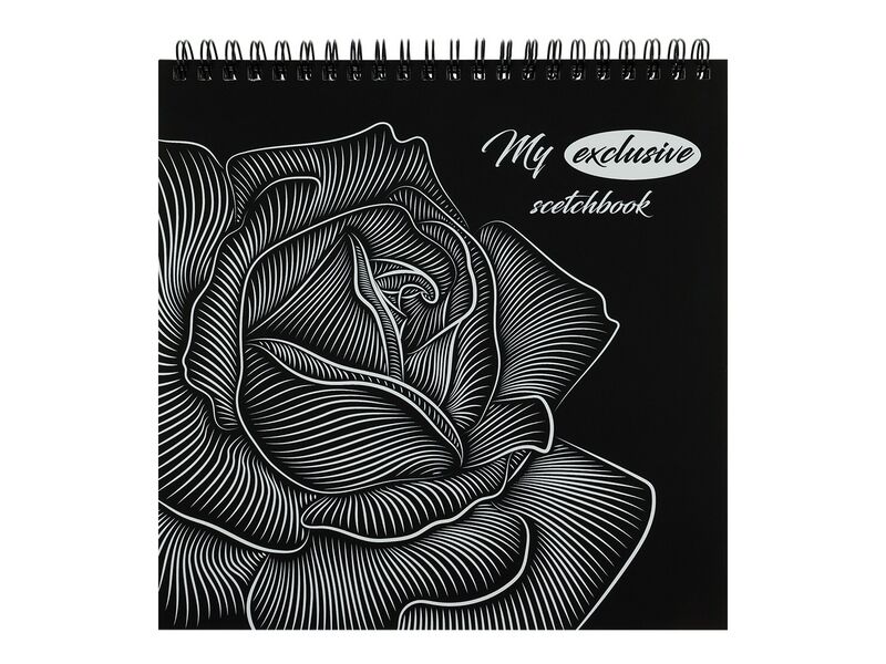 My exclusive scetchbook 194*194мм 48л «РОЗА» с раскраской (гребень, черно-белый блок)