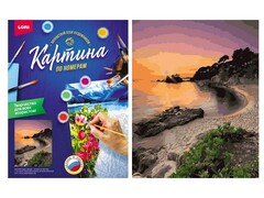 Картина на картоне с красками 40х50 см по номерам. ЖИВОПИСНЫЙ ПЛЯЖ