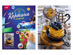Картина на картоне с красками 28,5х38 см по номерам. ЧЕРНИЧНЫЕ ПАНКЕЙКИ