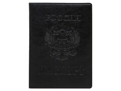 61134 [ОП-7701]Обложка для паспорта из мягкой "экокожи" с гербом черная ОП-7701