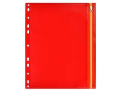 Папка А5 для документов КРАСНЫЙ (пластик, перфорация, гибкая молния)