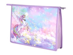 Папка А4 для тетрадей «РАДУЖНЫЙ ЕДИНОРОГ» (пластик, дно с расширением, на молнии)