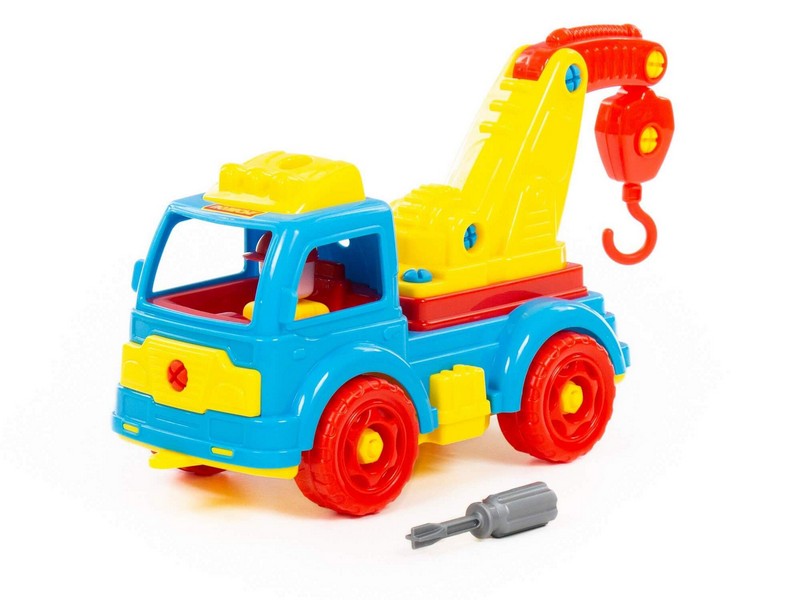 Купить оптом Конструктор-транспорт "Автомобиль-эвакуатор" 38 эл. в сеточке в Луганске