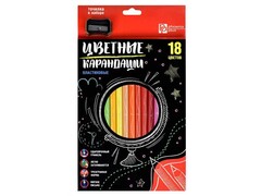 Набор цветных трёхгранных карандашей с точилкой «ГЛОБУС» 18 цветов (пластик)