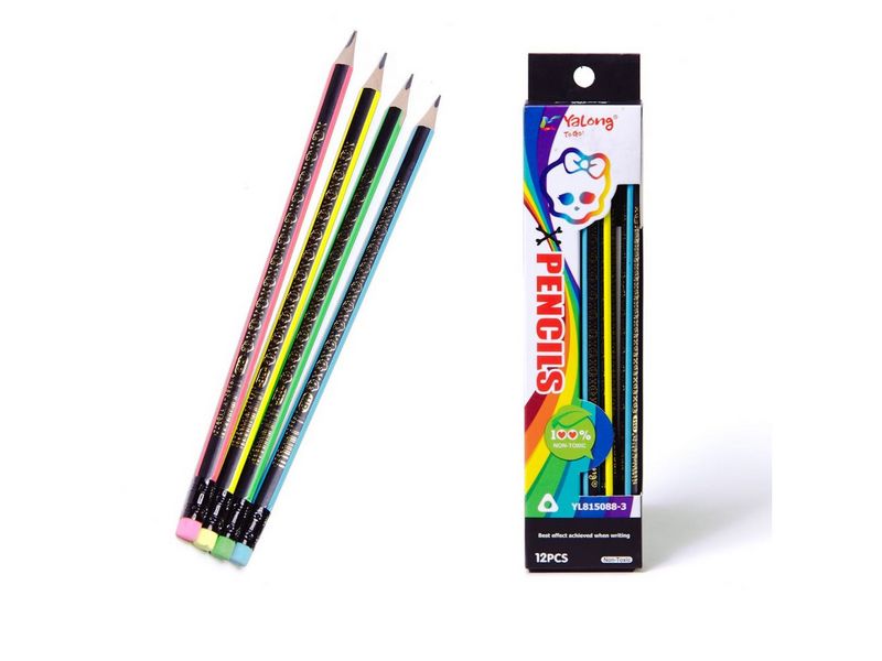 Карандаш ч/г заточенный с ластиком "YALONG" HB трехгранный (12шт/уп) YL815088-3