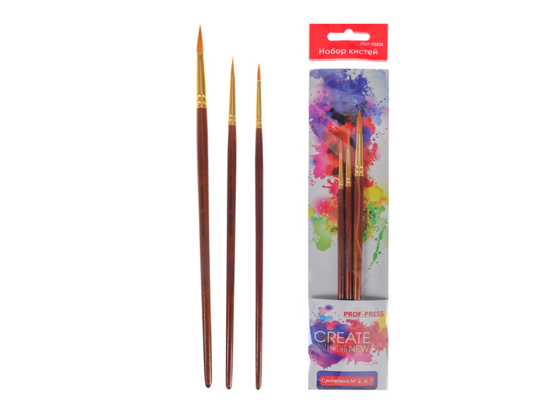 Набор кистей (синтетика № 2,4,7) 3 шт с дерев. ручкой НК-2809