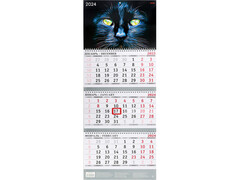 Календарь настенный квартальный 215*295 мм «ЗЕЛЕНОГЛАЗЫЙ КОТИК» с бегунком (3 гребня, 3 блока, блок офсет)