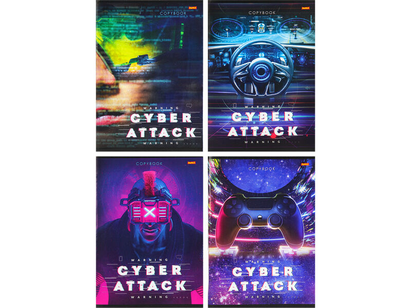 Тетрадь 96 л КЛЕТКА «КИБЕРАТАКА» (мелов. картон, второй блок)