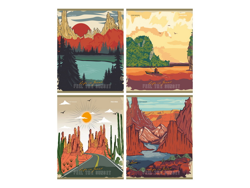 Тетрадь 96 л КЛЕТКА «ЗАКАТ И ПРИРОДА» (мелов. картон, офсет)