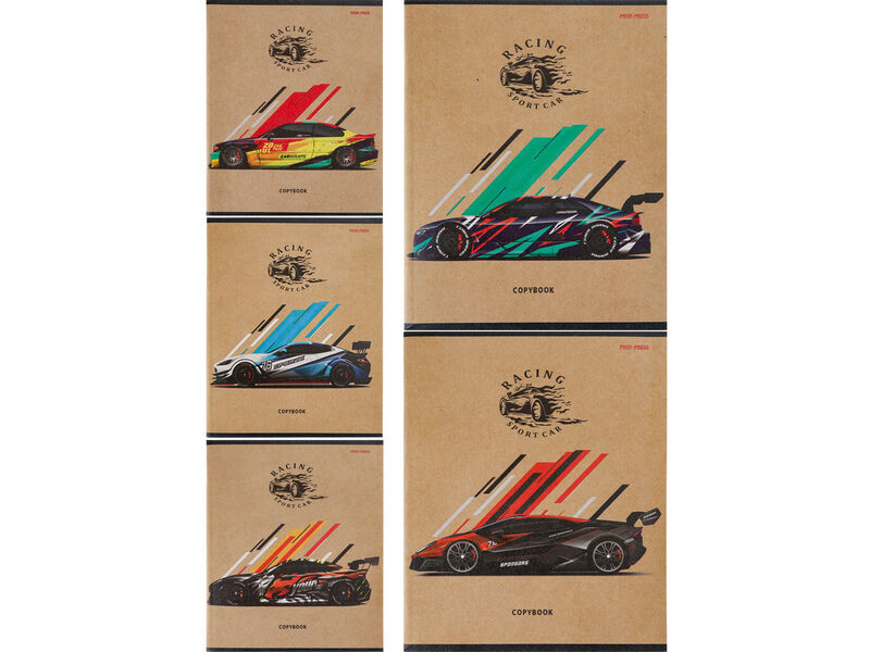 Тетрадь 96 л КЛЕТКА «ГОНКИ НА СПОРТКАРЕ» (обл. крафт, офсет)