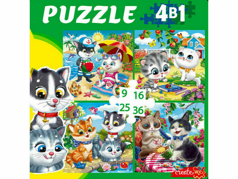 Купить оптом ПАЗЛЫ 4 в 1. ЗАБАВНЫЕ КОТИКИ №6 (9, 16, 25, 36 эл.) в Луганске