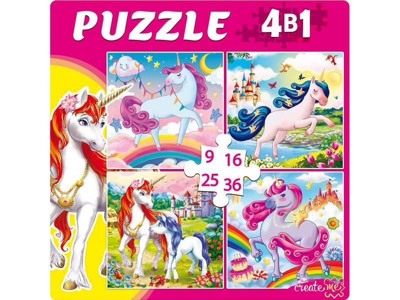 ПАЗЛЫ 4 в 1. ЧУДЕСНЫЕ ЕДИНОРОГИ (9,16, 25, 36 эл.)