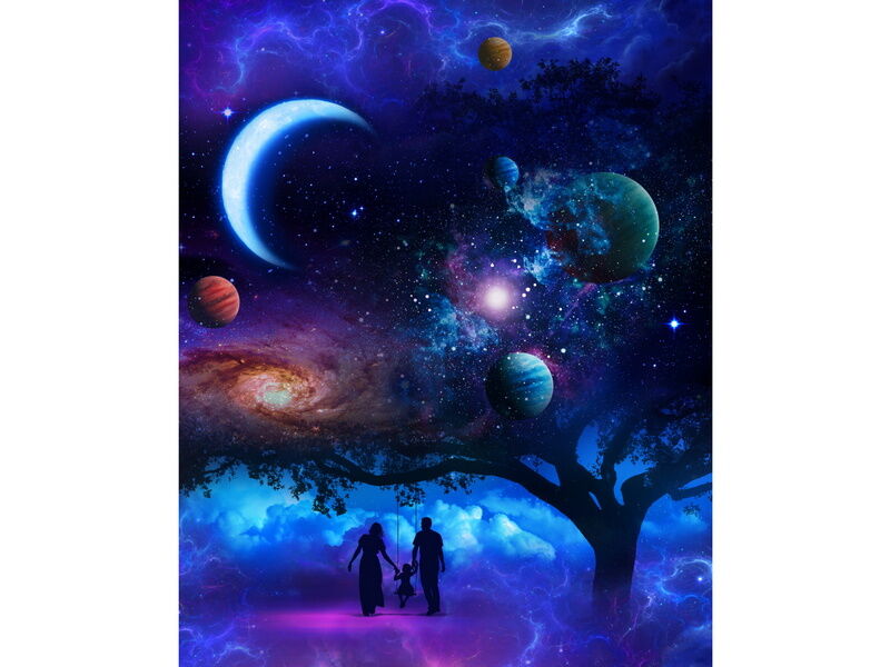 Купить оптом Холст с красками 40х50 см по номерам. СЕМЬЯ НА ФОНЕ КОСМОСА в Луганске