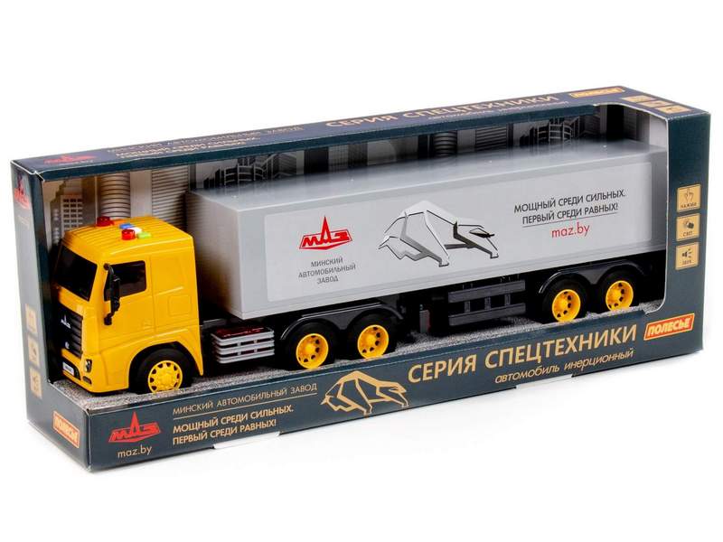 Автомобиль-тягач с полуприцепом инерц. «МАЗ» (свет, звук) в коробке