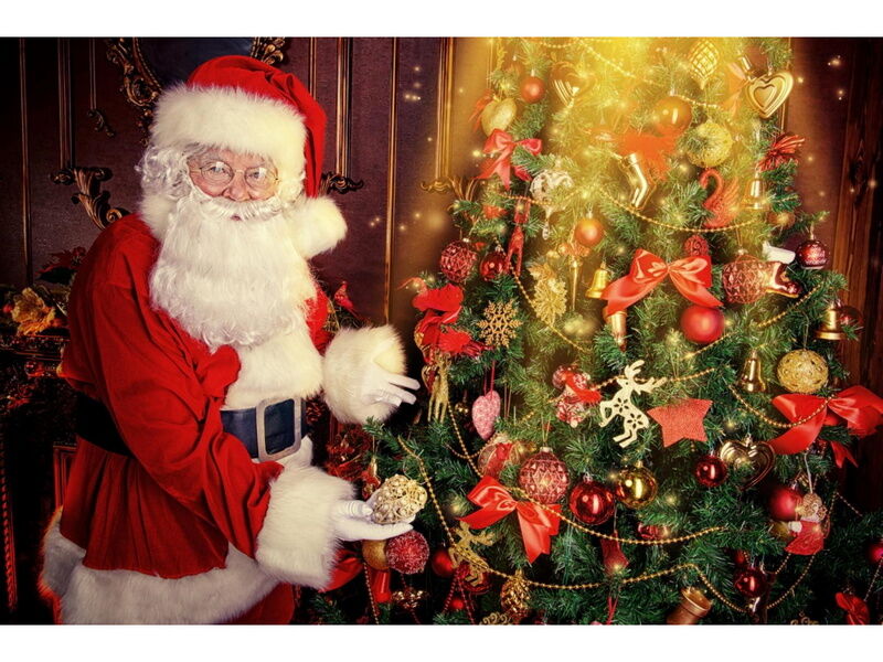 Холст с красками 40х50 см по номерам. САНТА У ЕЛКИ