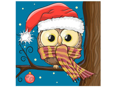 Алмазная мозаика 20х20 см НОВОГОДНЯЯ СОВА (c подр., с полн. заполн., блест.)