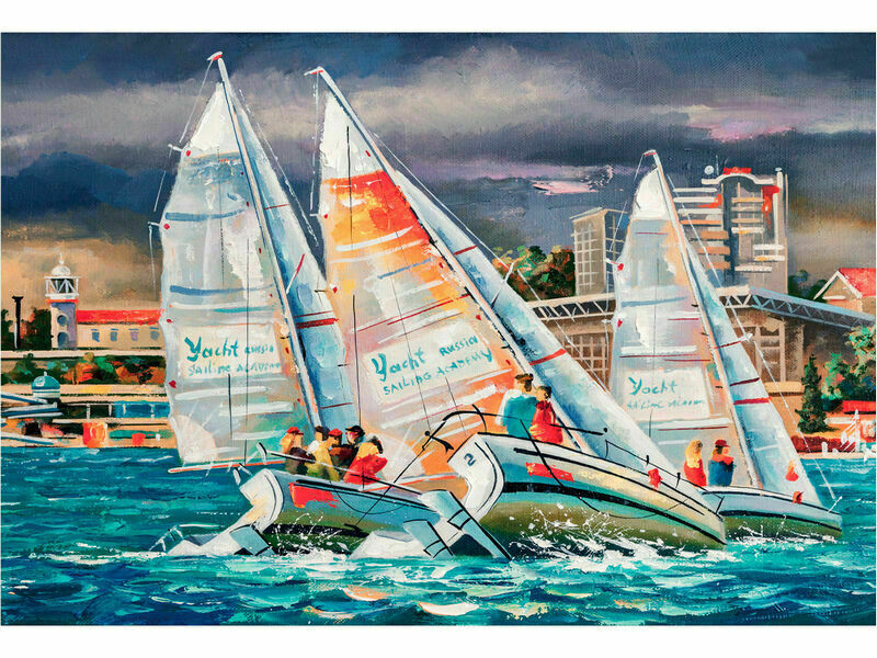 Холст с красками 30х40 см по номерам. РЕГАТА В ПАСМУРНЫЙ ДЕНЬ