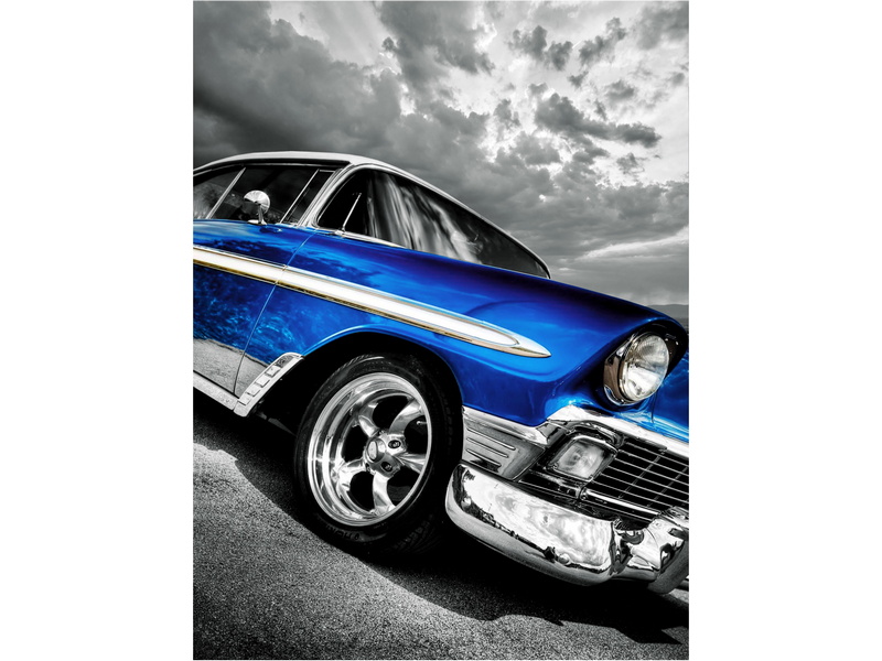 Холст с красками 30х40 см по номерам. СИНИЙ РЕТРОАВТОМОБИЛЬ