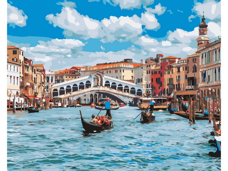 Холст с красками 40х50 см по номерам. ЯРКИЙ ГОРОД НА ВОДЕ