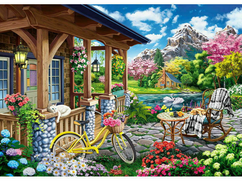 Холст с красками 40х50 см по номерам. ДОМ У ГОРНОГО ОЗЕРА