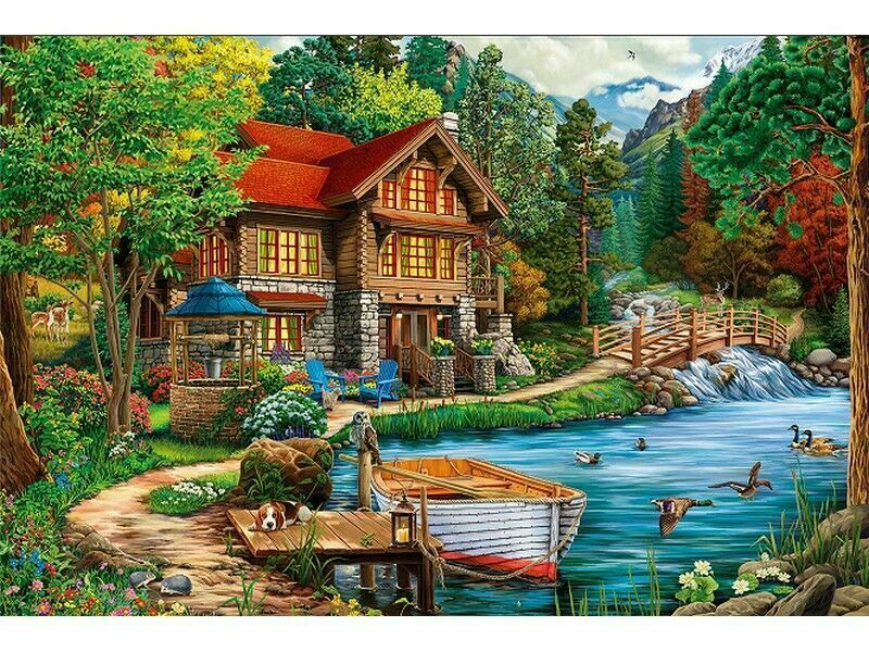 Холст с красками 40х50 см по номерам. ДОМИК В ЛЕСУ