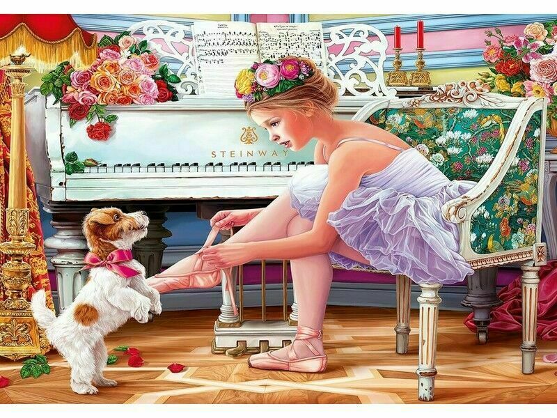 Холст с красками 40х50 см по номерам. БАЛЕРИНА И ЩЕНОК