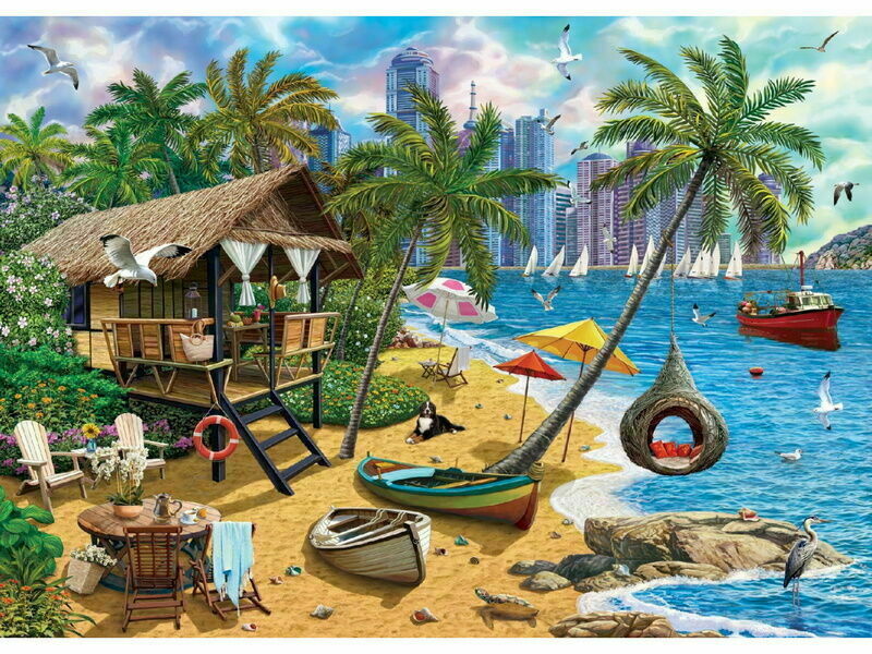 Холст с красками 40х50 см по номерам. ДОМИК НА БЕРЕГУ МОРЯ