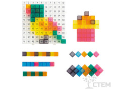 63948 [19612]Набор учимся счету до 100 «Мозаика и узоры» (кубики полупрозрачные соединяющиеся 2 см 150 шт)